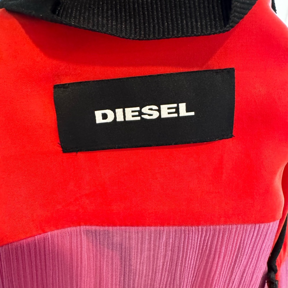 Diesel Red Sheer Panel Cropped Jacket | Zip Up | Statement Moto Style - Picture 6 of 7